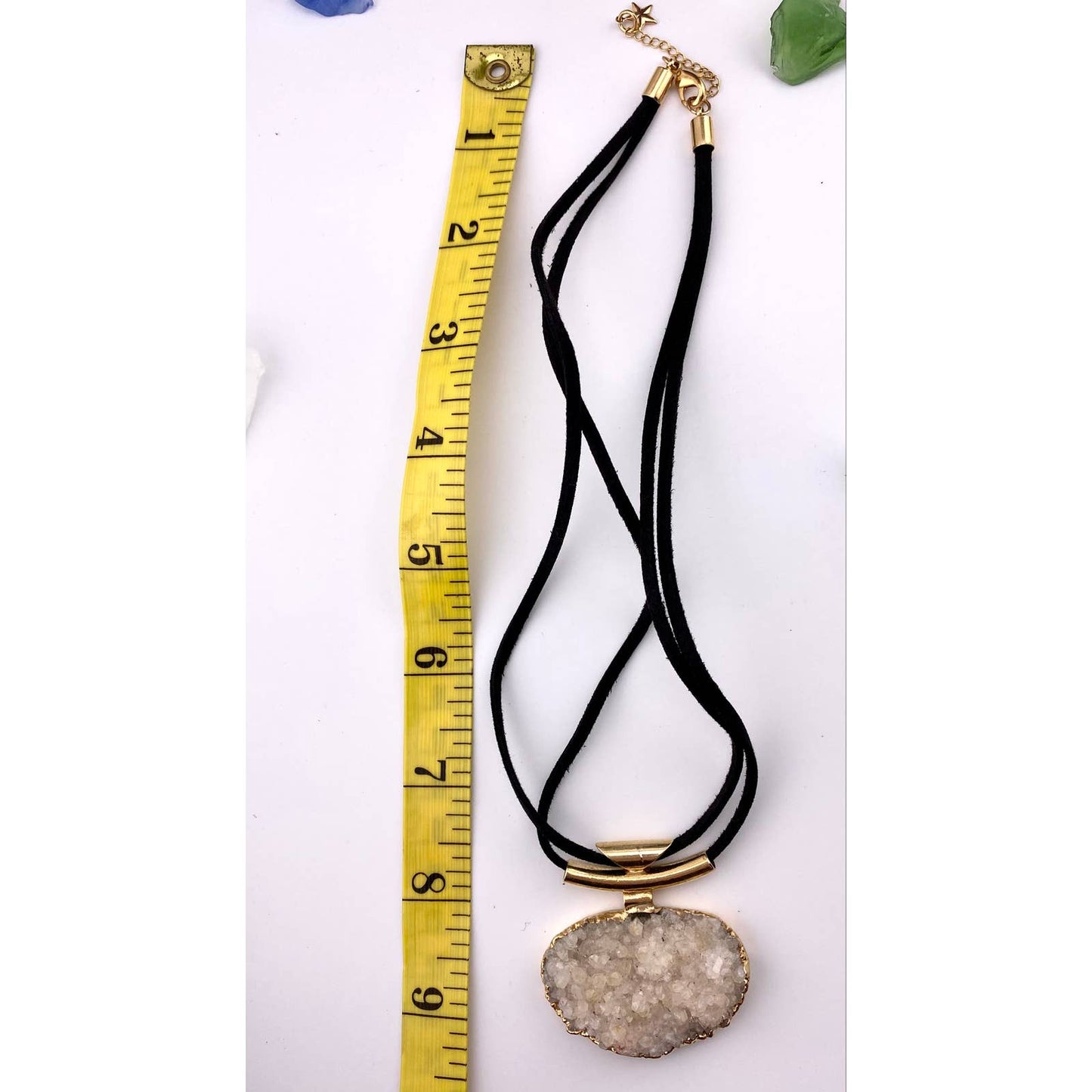 Crystal Druse Pendant + Raw Leather Chain