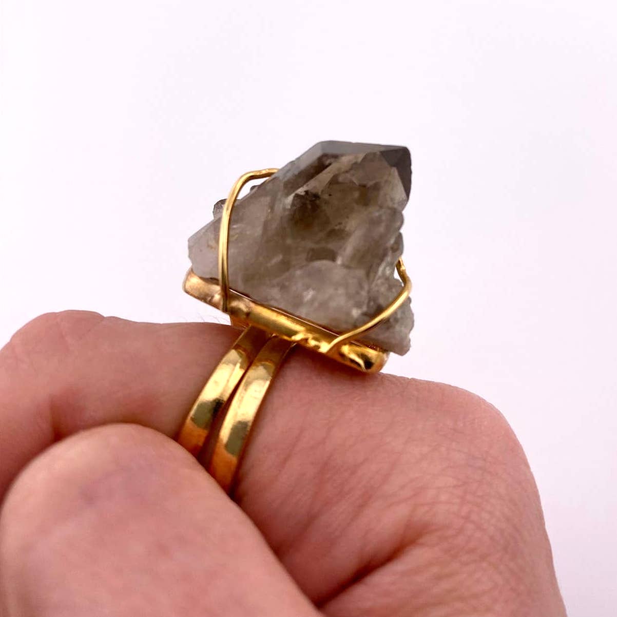 Raw Smoky Quartz Druse Adjustable Ring