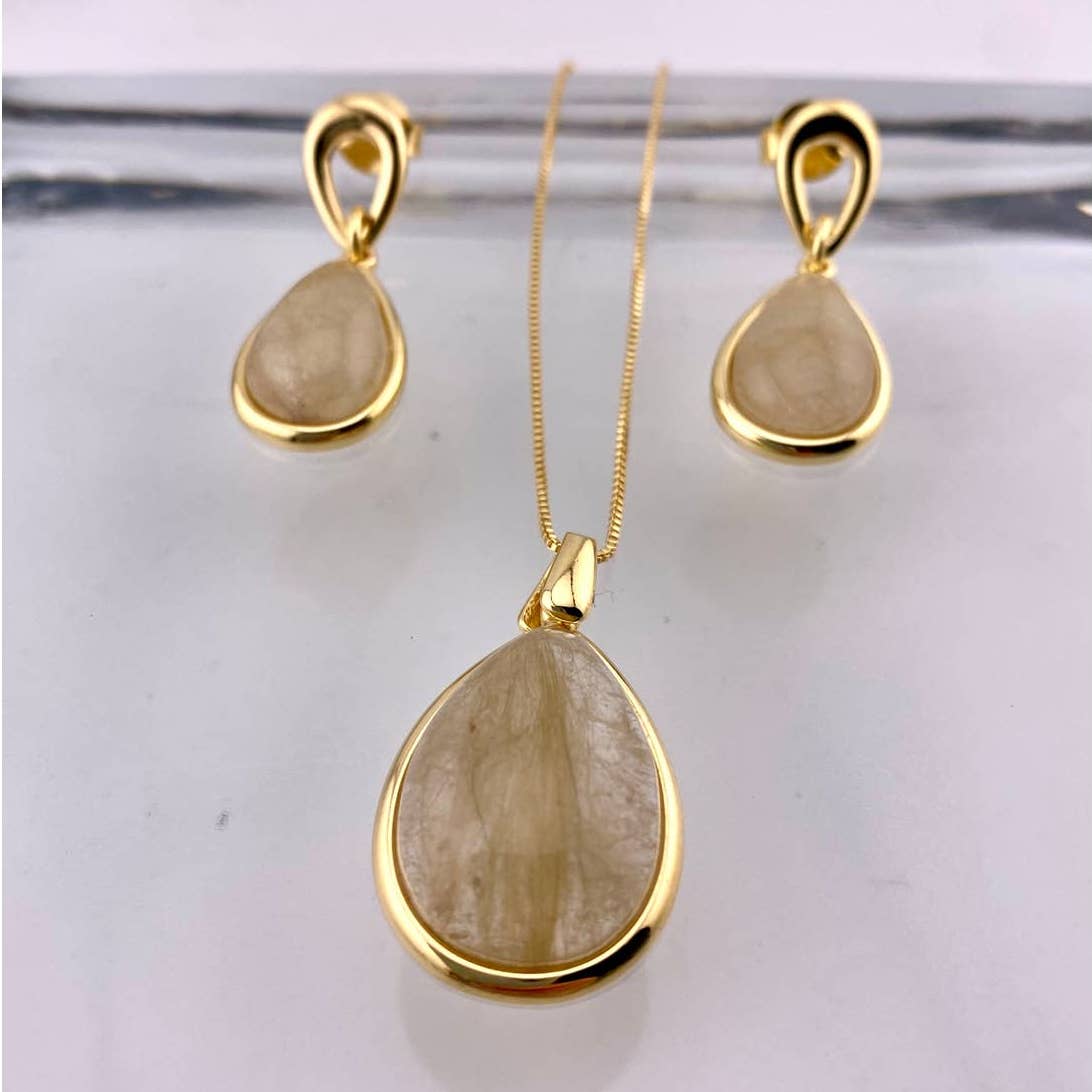 Rutilated Quartz Earring and Necklace Set