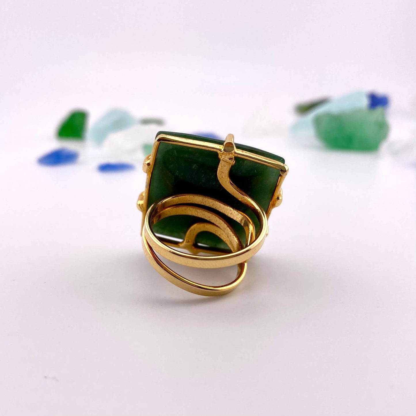 Green Quartz Square Adjustable Ring
