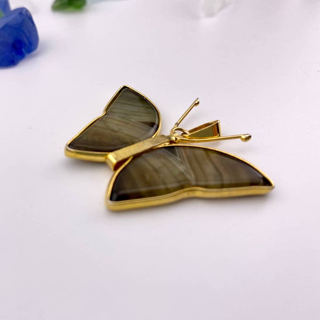 Green Agate Butterfly Pendant