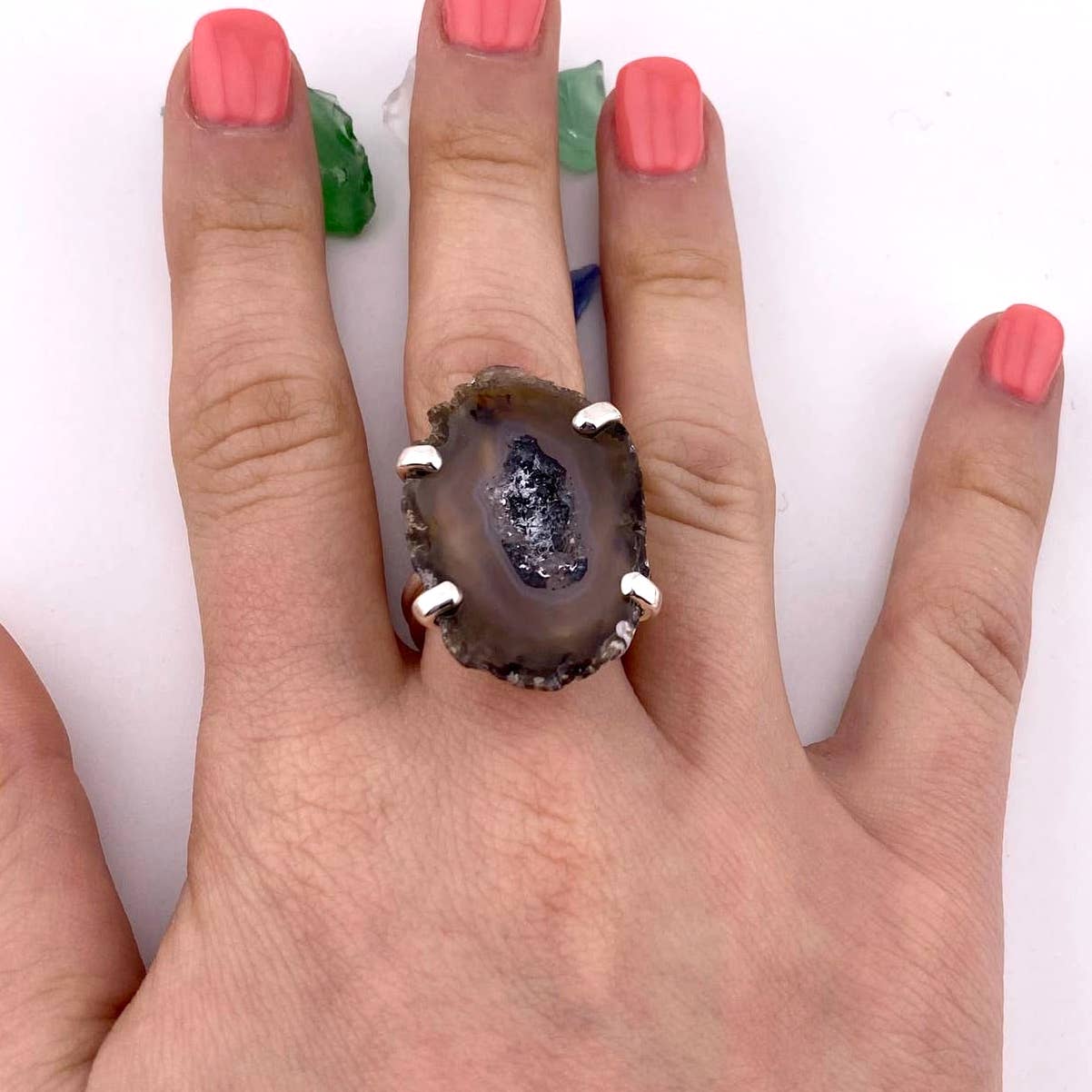 Natural Agate Slice Adjustable Ring