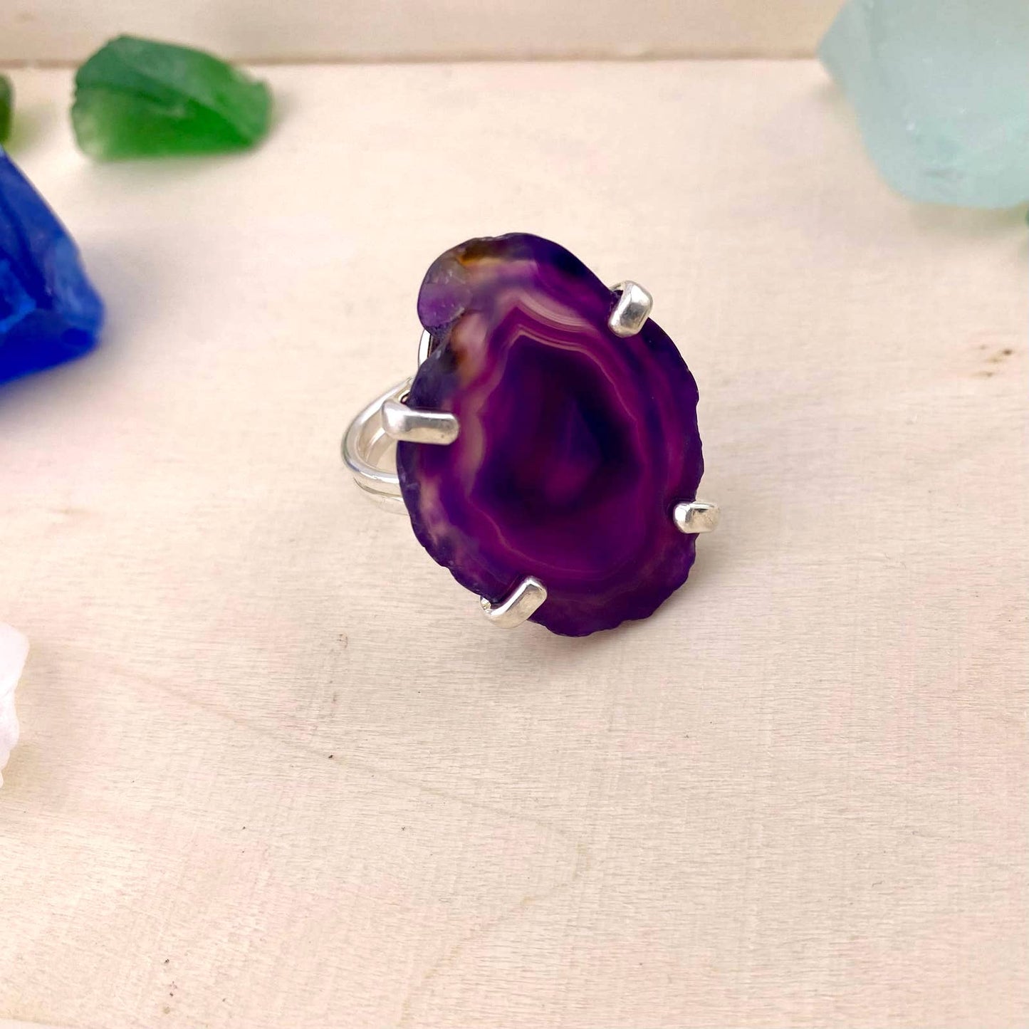 Purple Agate Slice Adjustable Ring