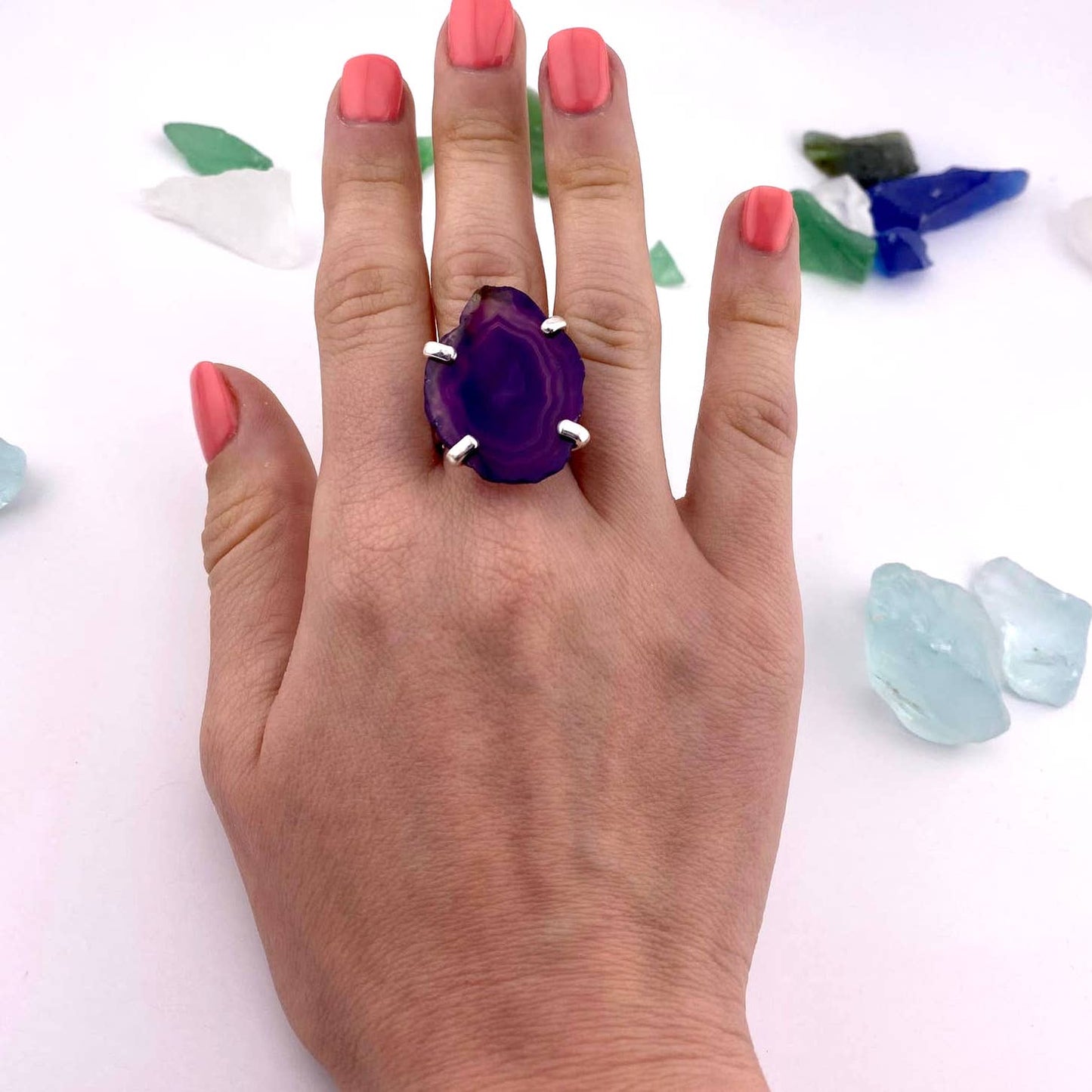 Purple Agate Slice Adjustable Ring