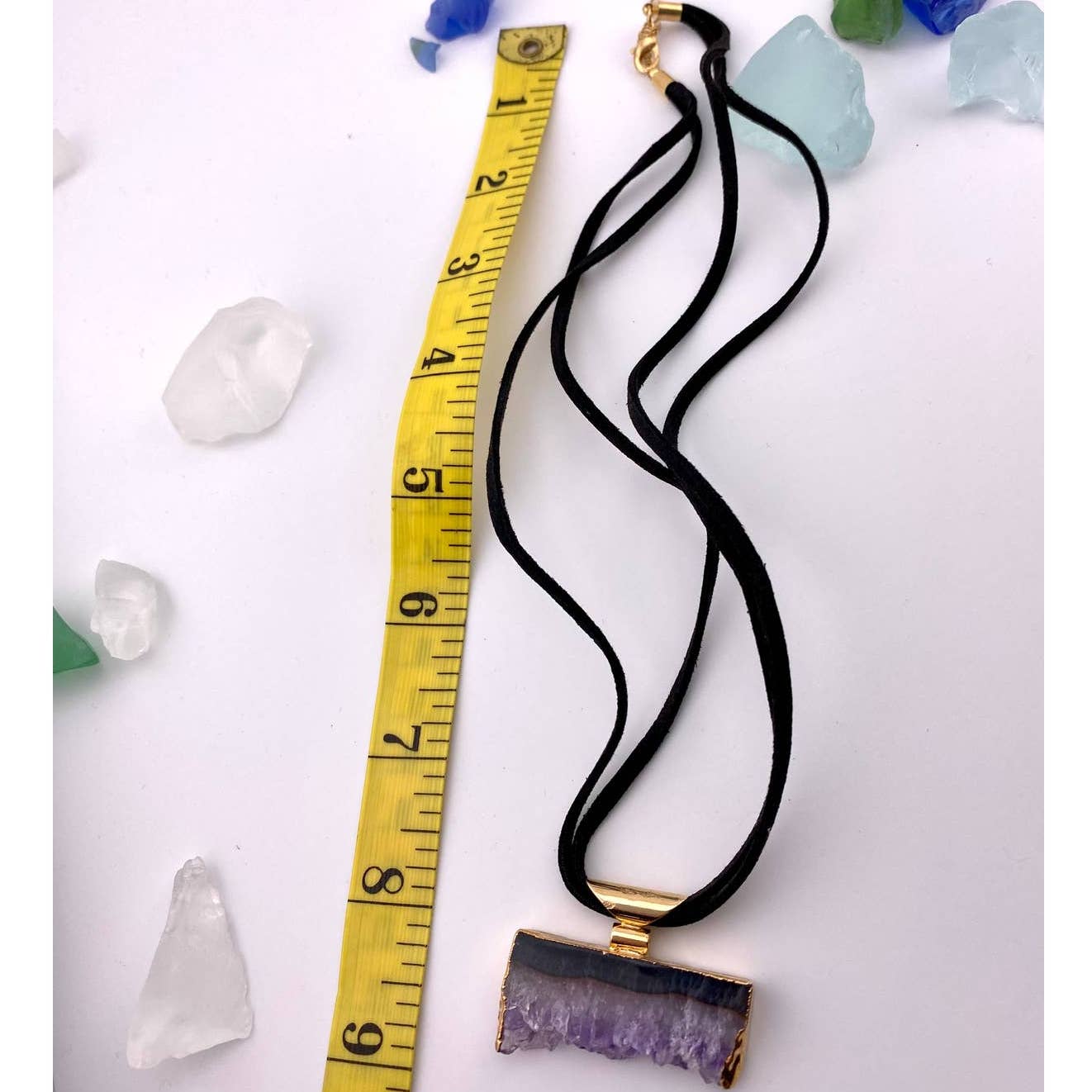 Amethyst Druse Pendant and Raw Leather Chain Necklace