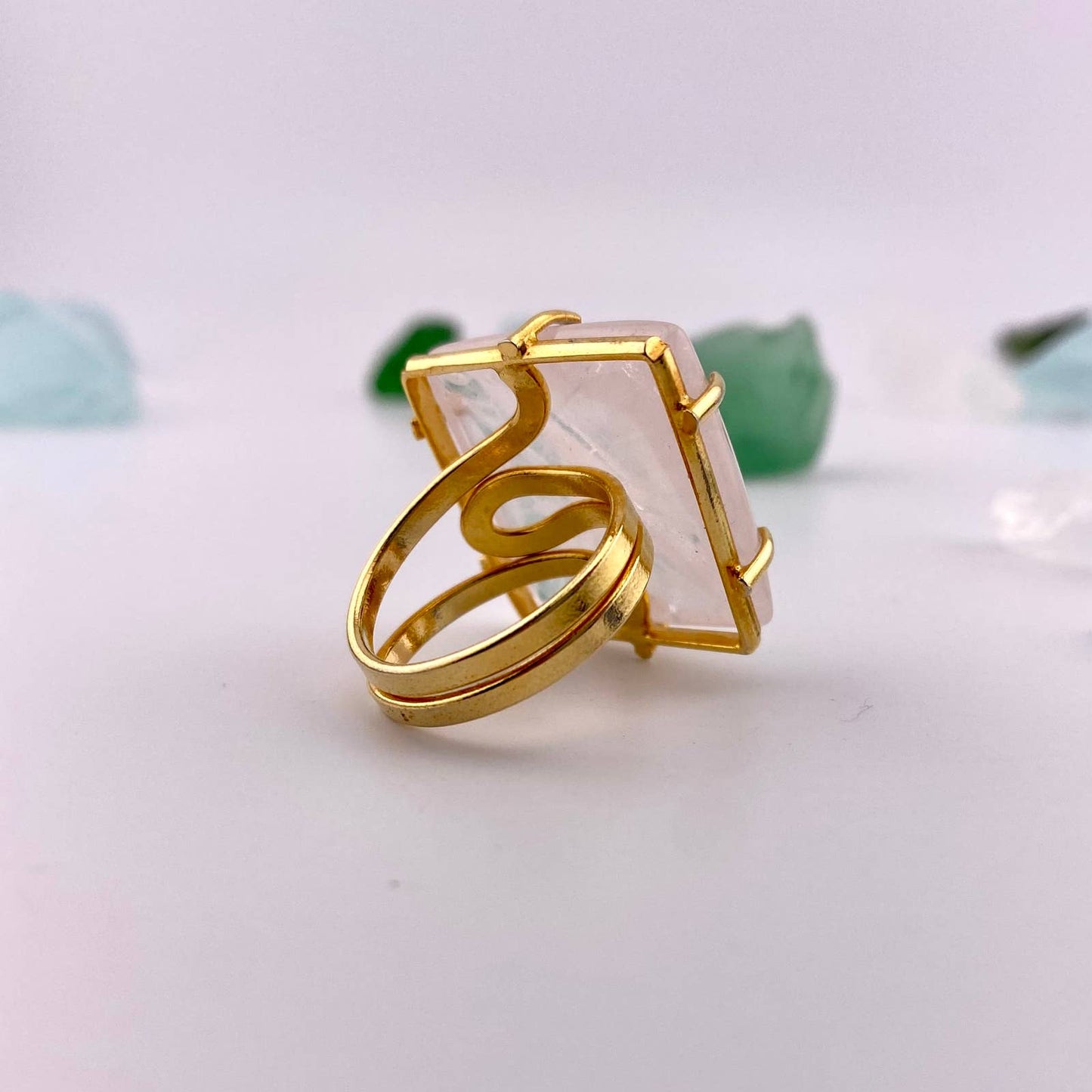 Clear Crystal Quartz Square Adjustable Ring