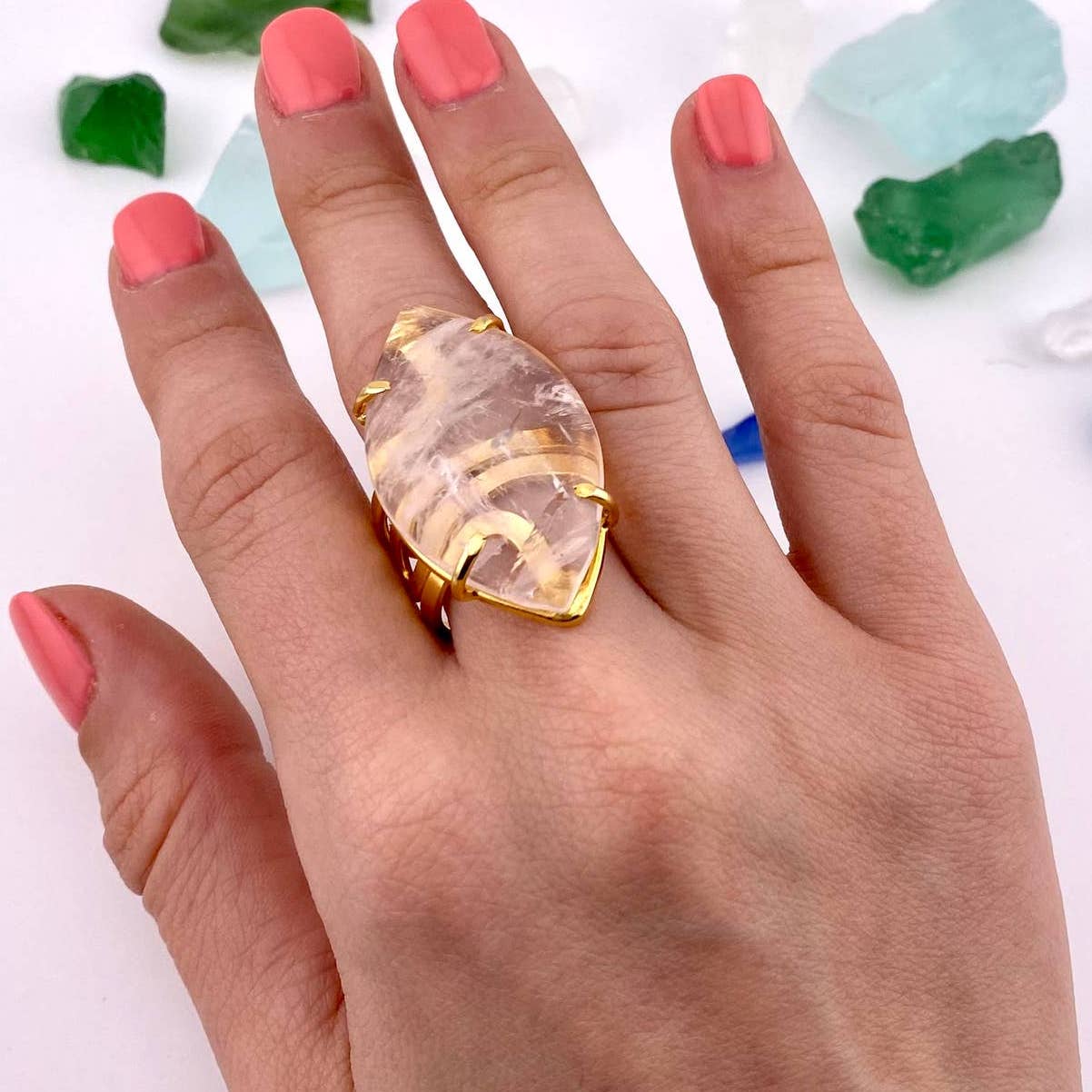 Crystal Quartz Adjustable Ring