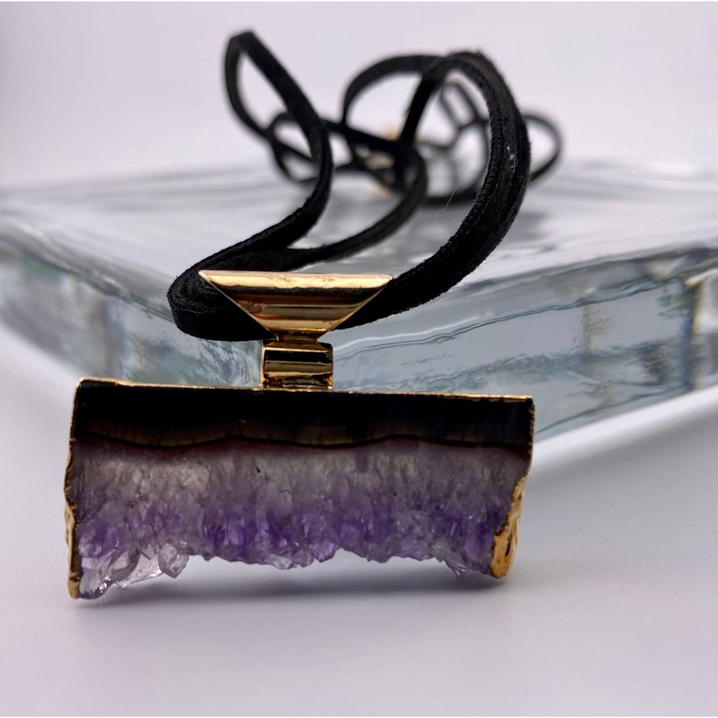 Amethyst Druse Pendant and Raw Leather Chain Necklace