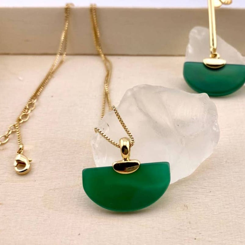 Green Agate Geometric Necklace