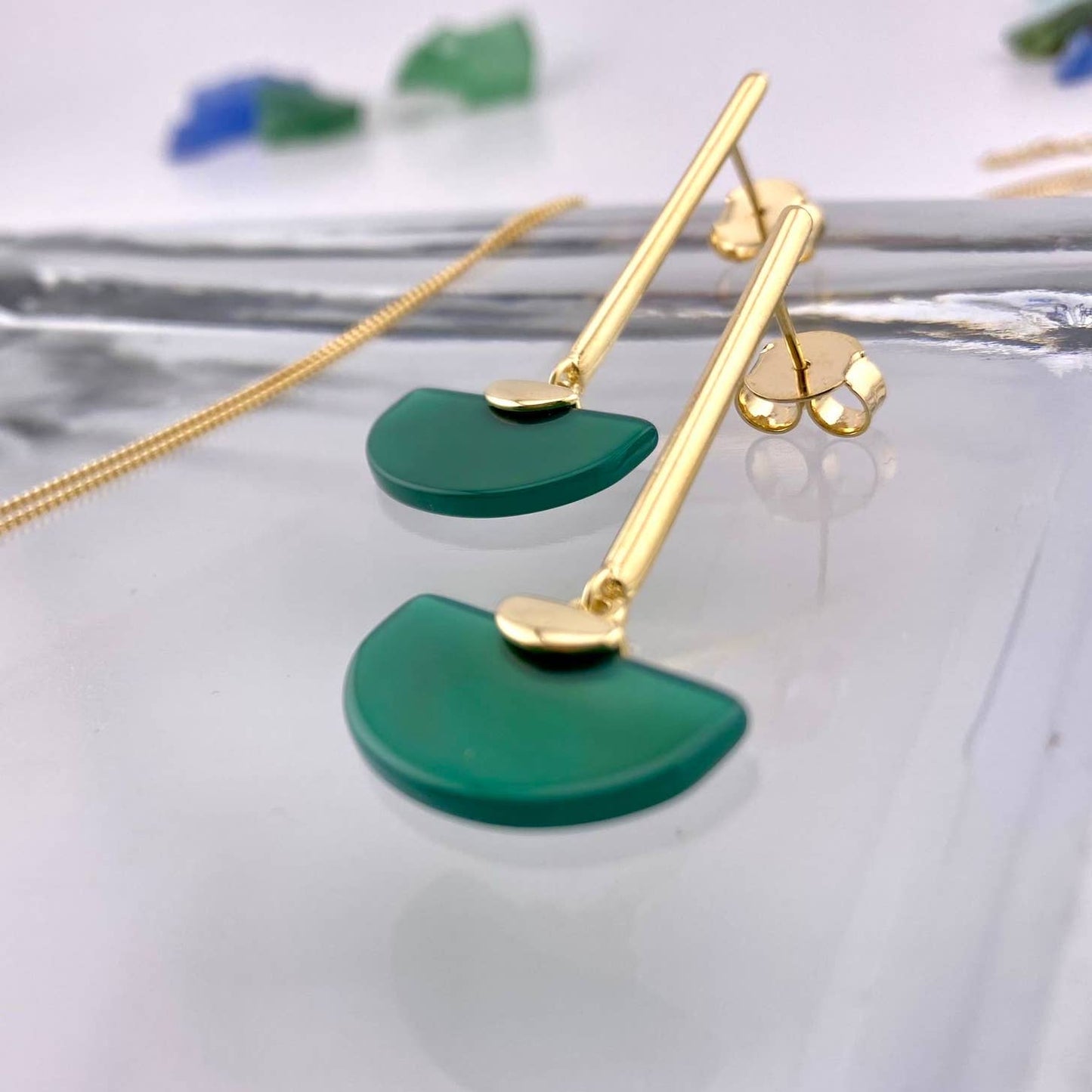 Green Agate Geometric Earring