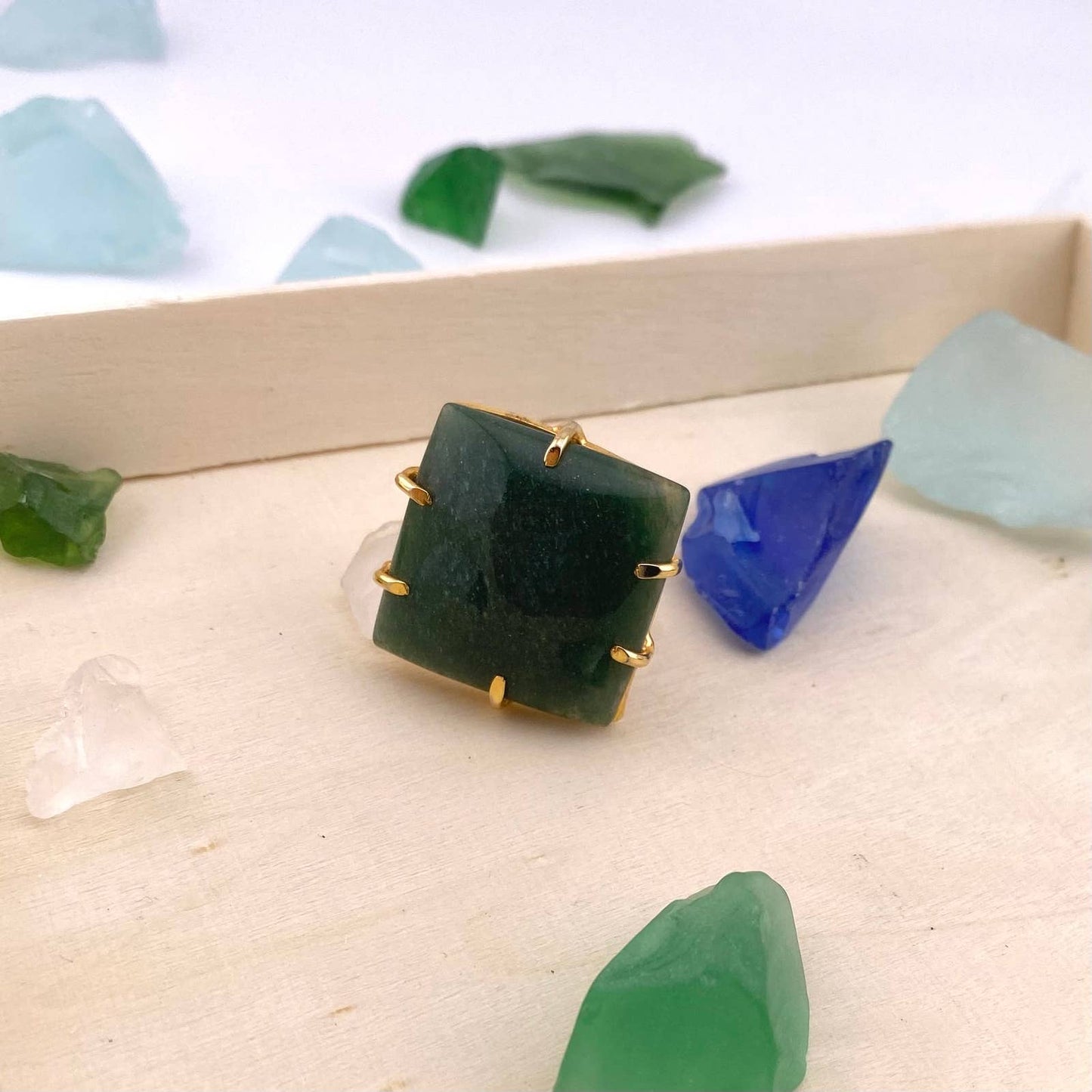 Green Quartz Square Adjustable Ring