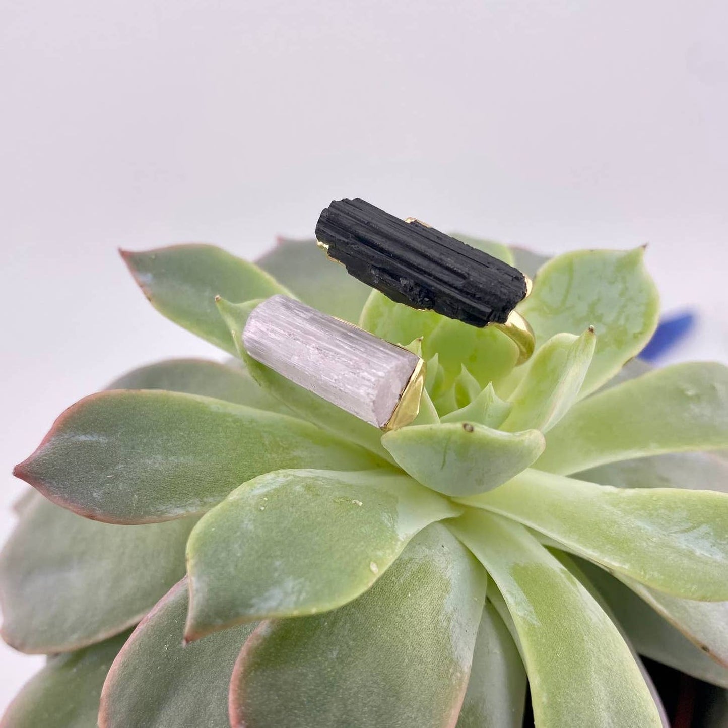 Duo Black Tourmaline and Selenite Adjustable Ring