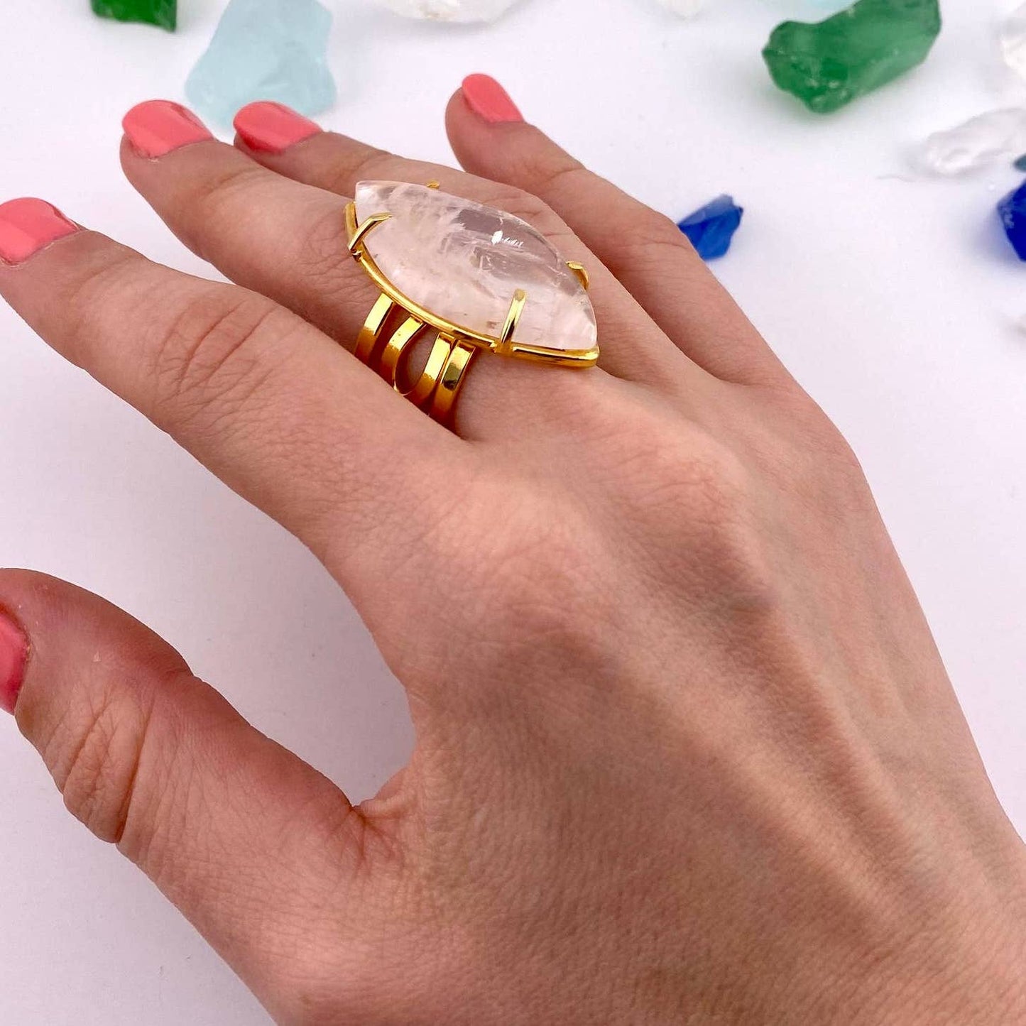 Crystal Quartz Adjustable Ring