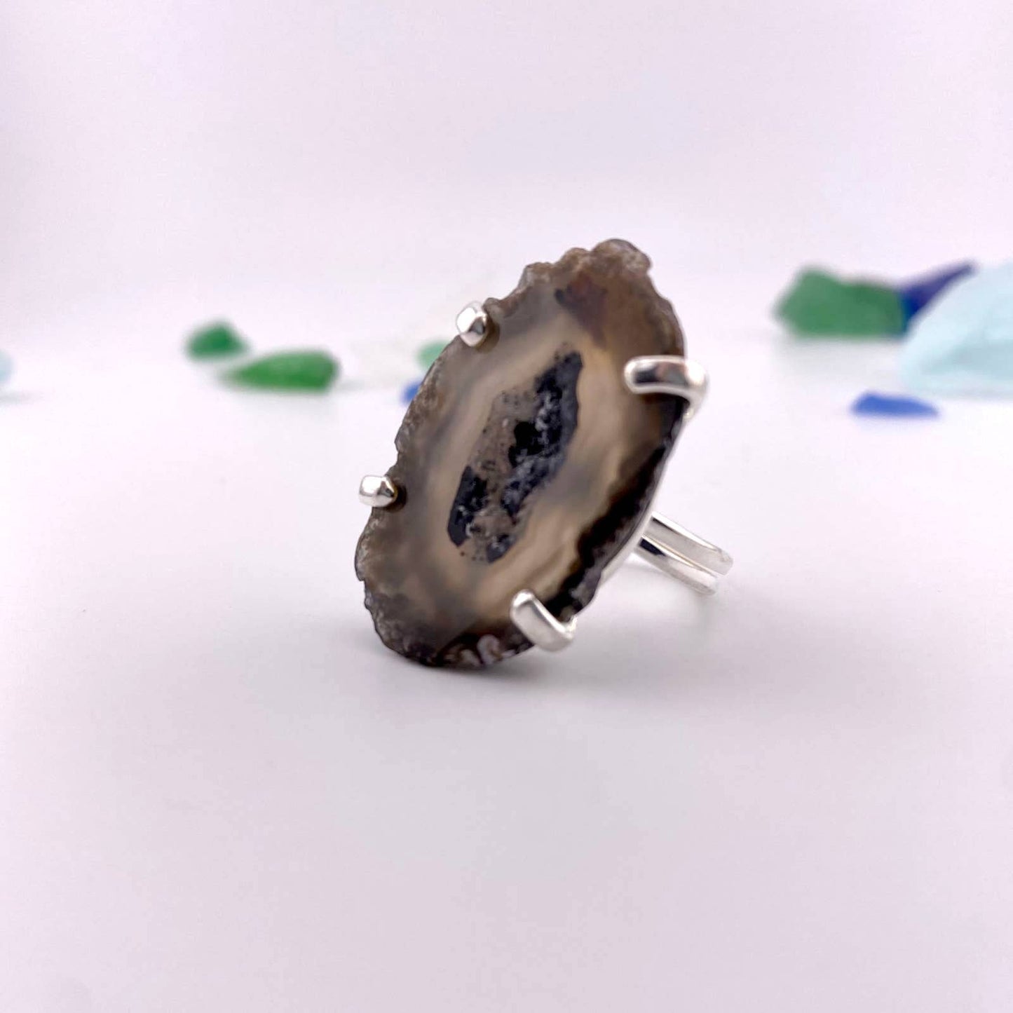 Natural Agate Slice Adjustable Ring