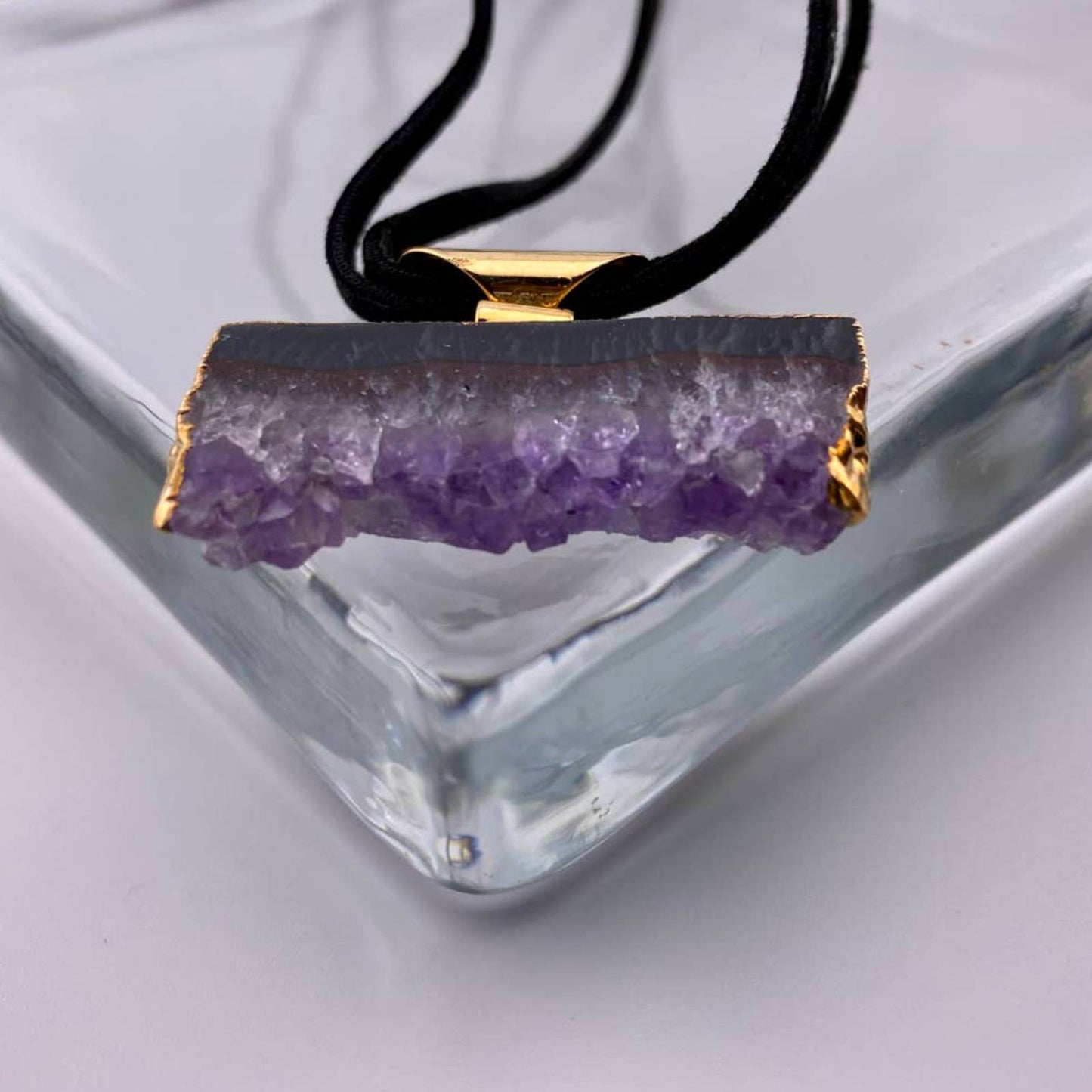 Amethyst Druse Pendant and Raw Leather Chain Necklace