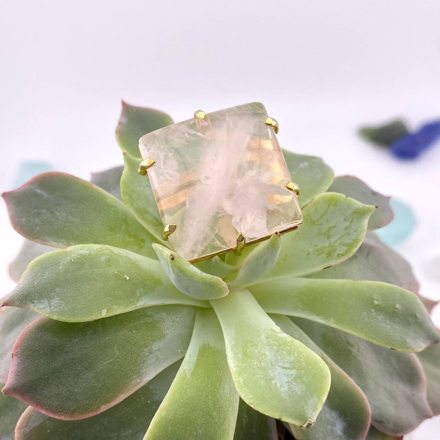 Clear Crystal Quartz Square Adjustable Ring