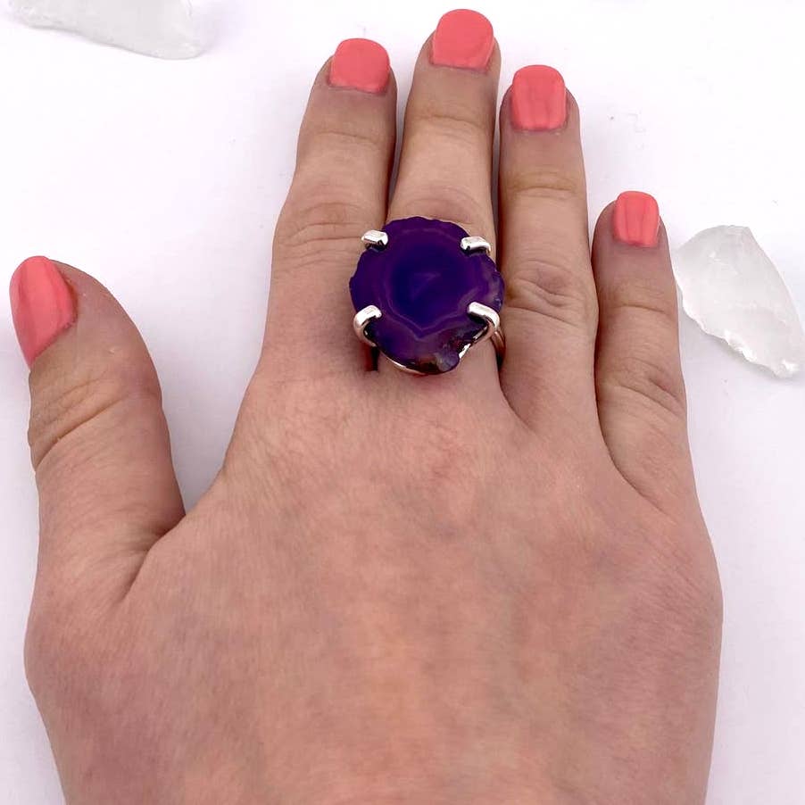 Purple Agate Slice Adjustable Ring