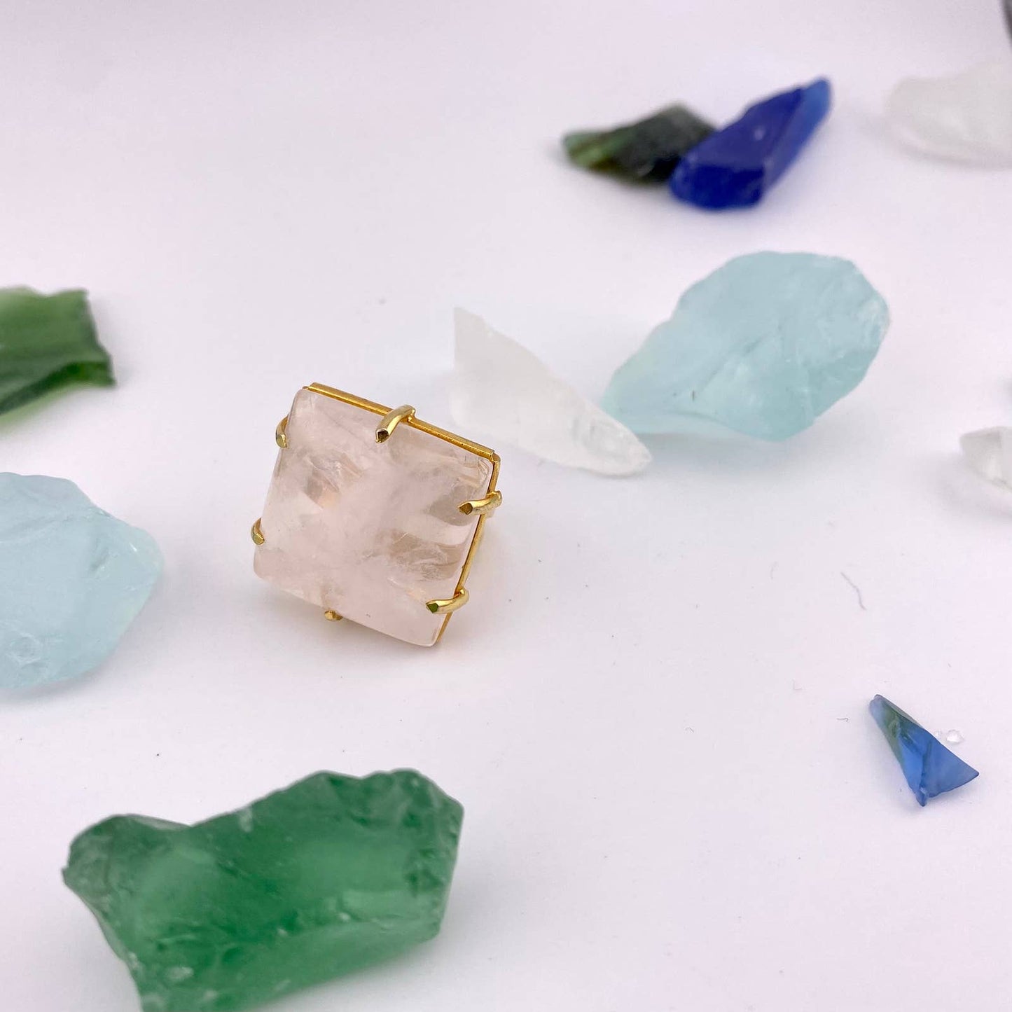 Clear Crystal Quartz Square Adjustable Ring
