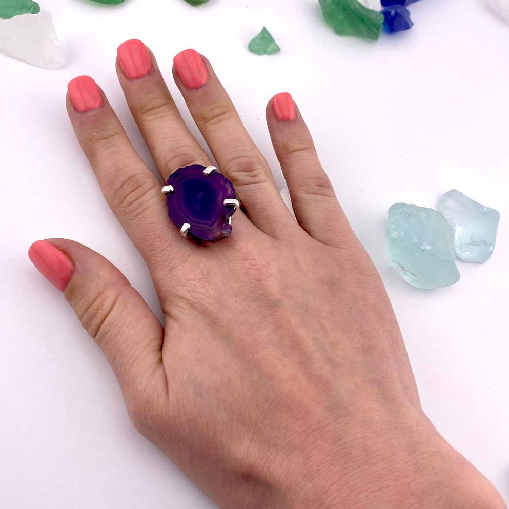 Purple Agate Slice Adjustable Ring