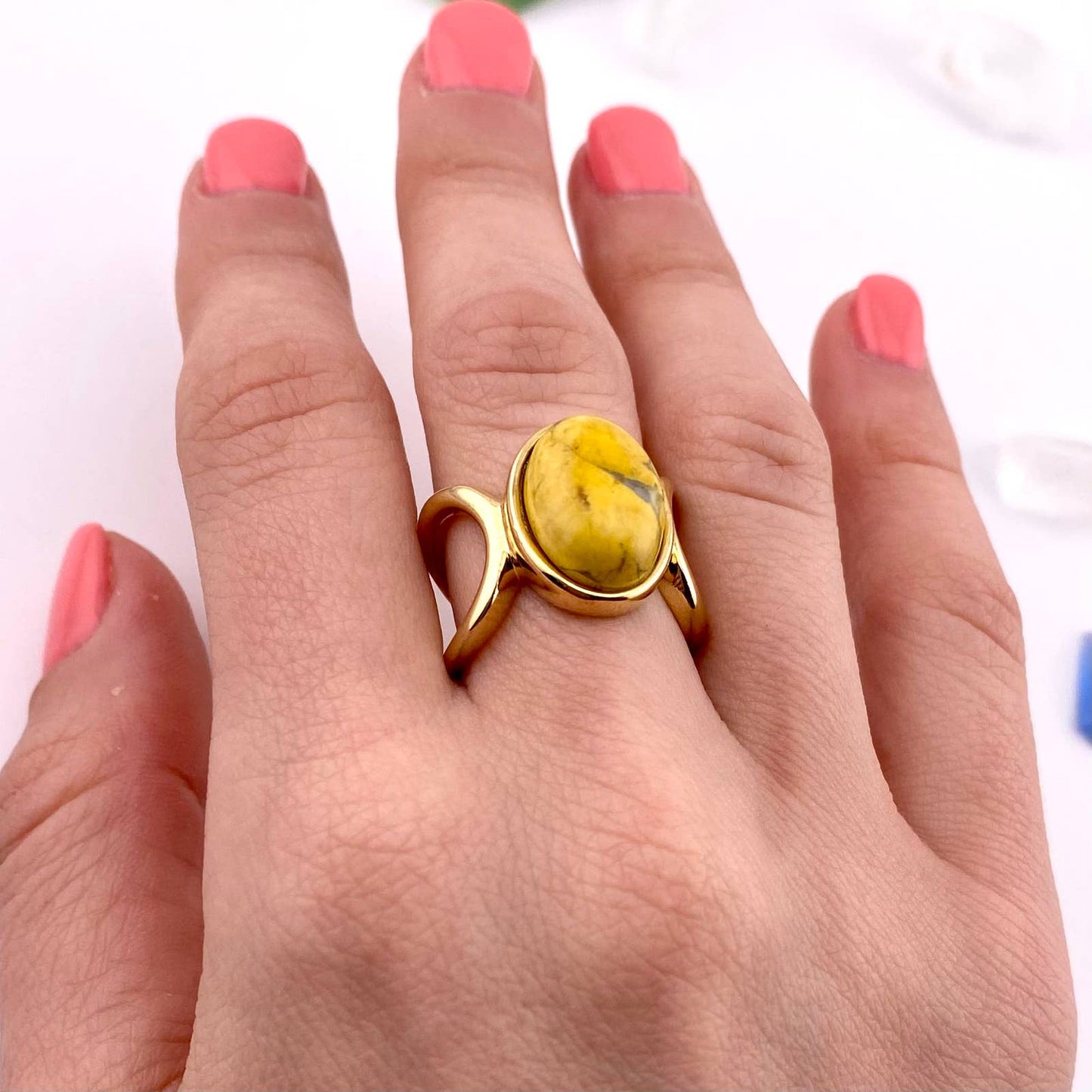 Yellow Howlite Ring