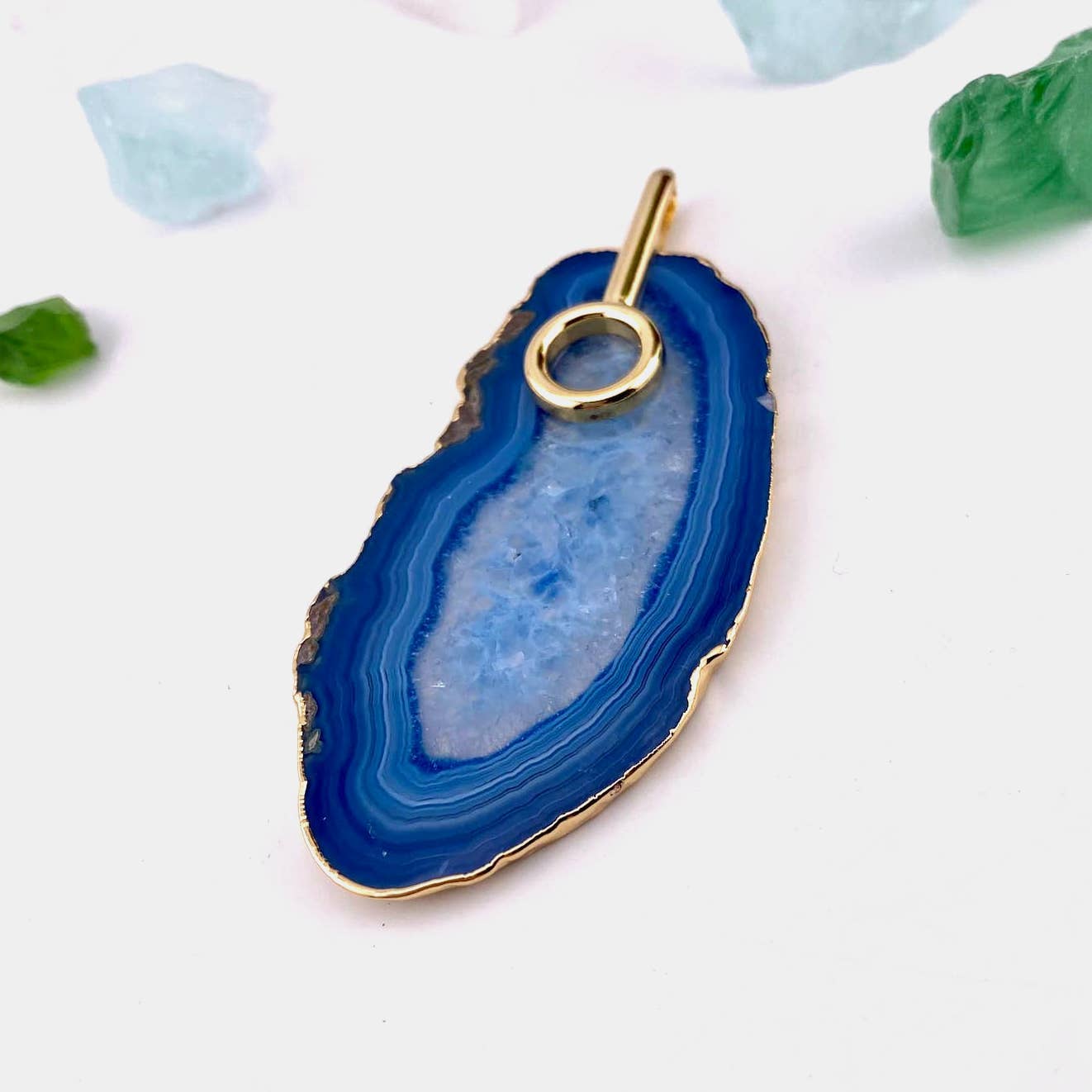Blue Agate Trimmed Slice Pendant