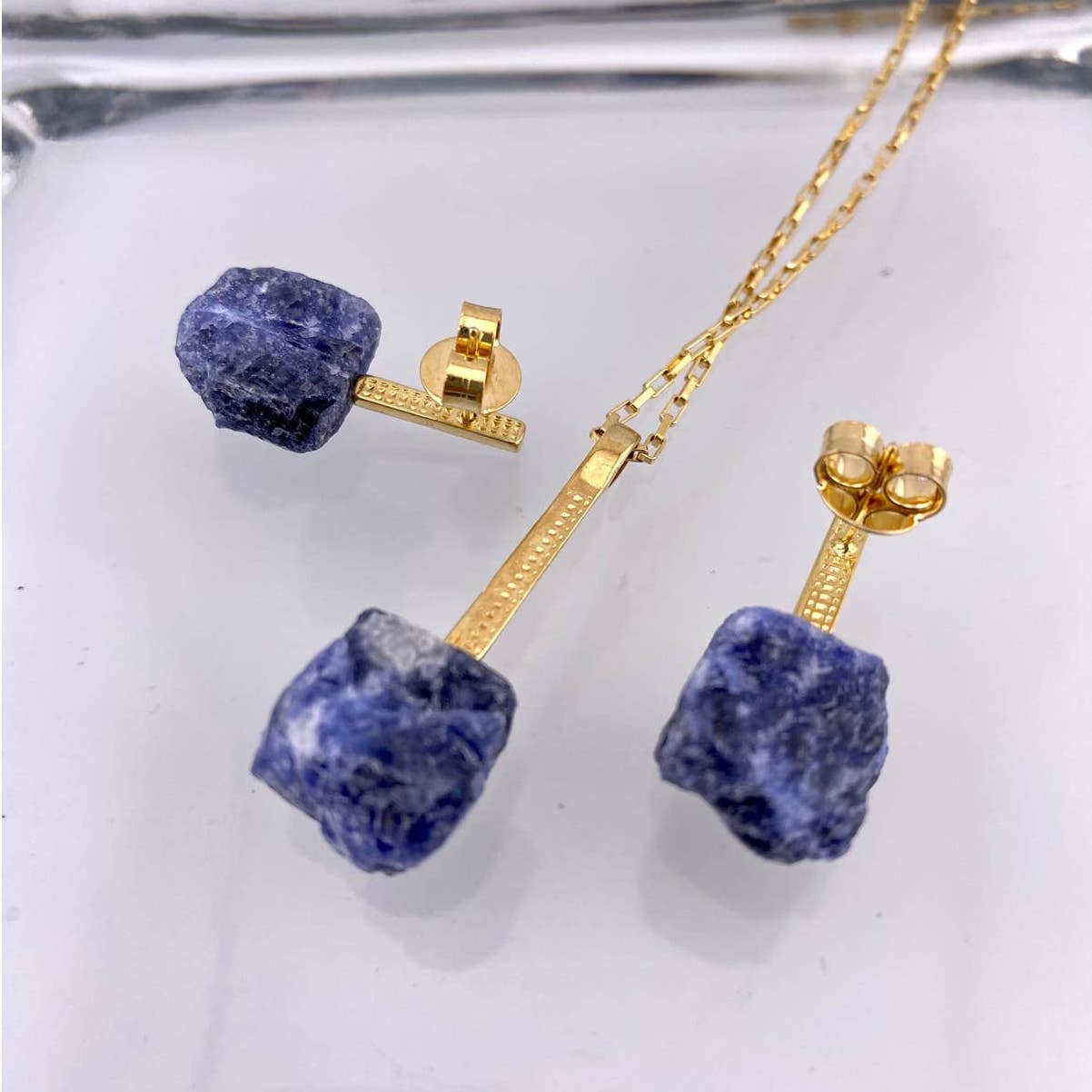 Raw Sodalite Earring and Necklace Set