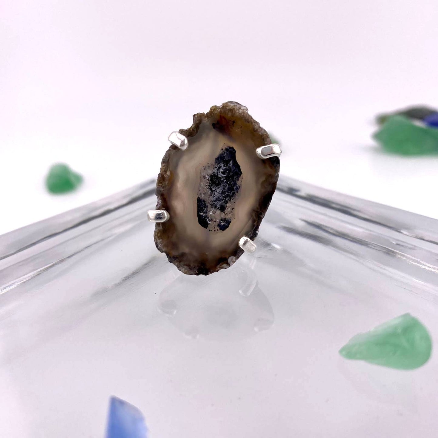 Natural Agate Slice Adjustable Ring