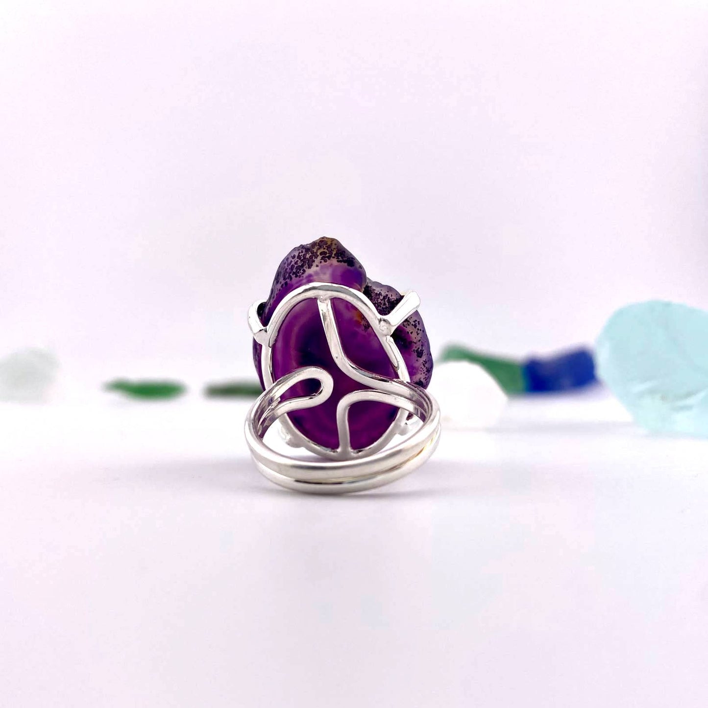 Purple Agate Slice Adjustable Ring