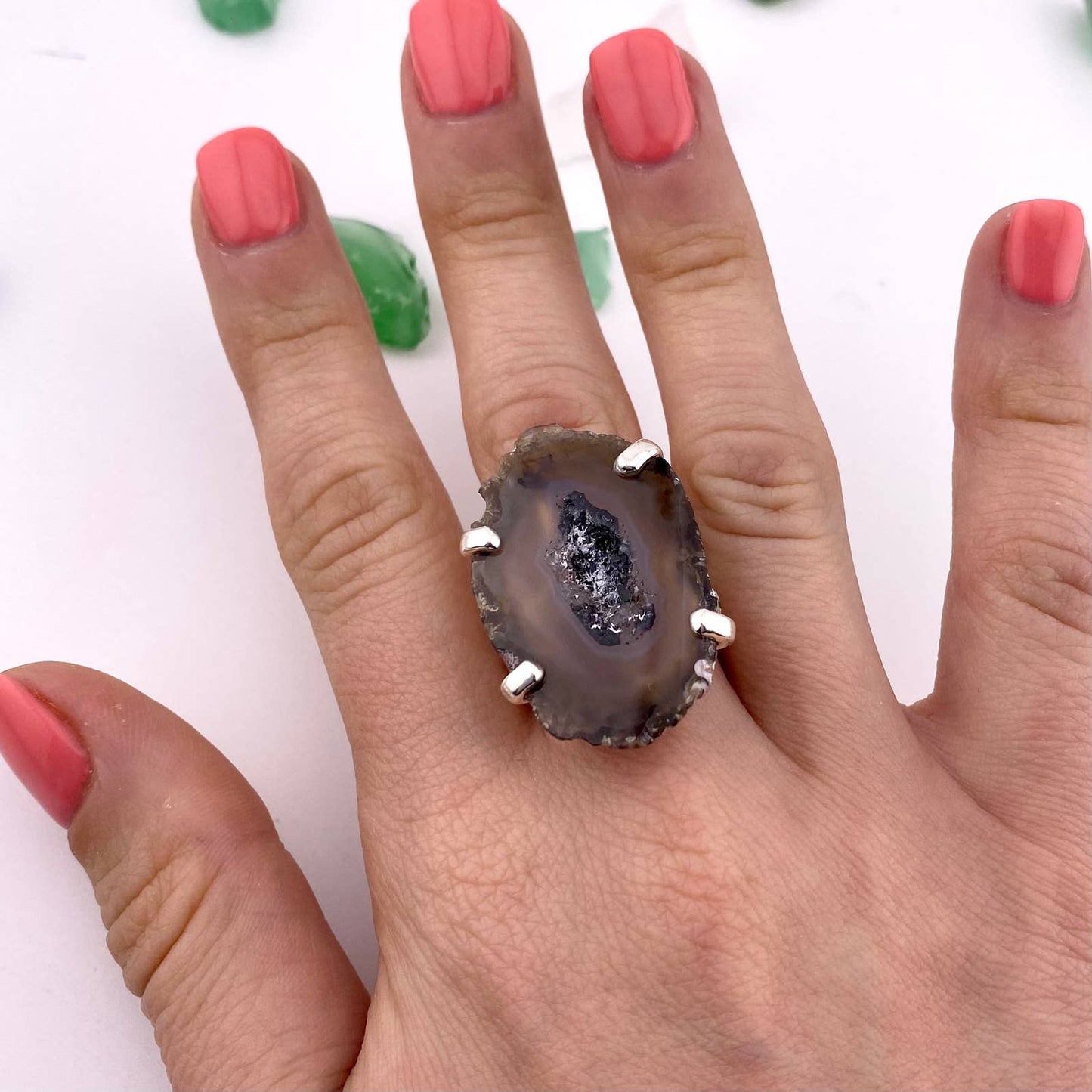 Natural Agate Slice Adjustable Ring