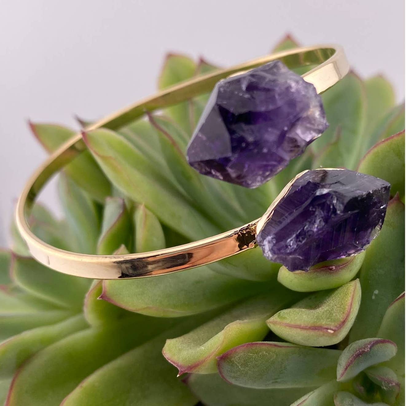 Duo Amethyst Golden Cuff Bracelet