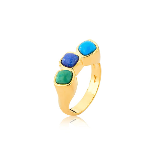 Green and Turquoise Howlite, Blue Quartz Ring