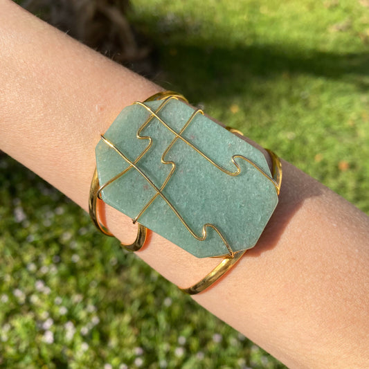 Oversized Encased Green Quartz Cuff Bracelet