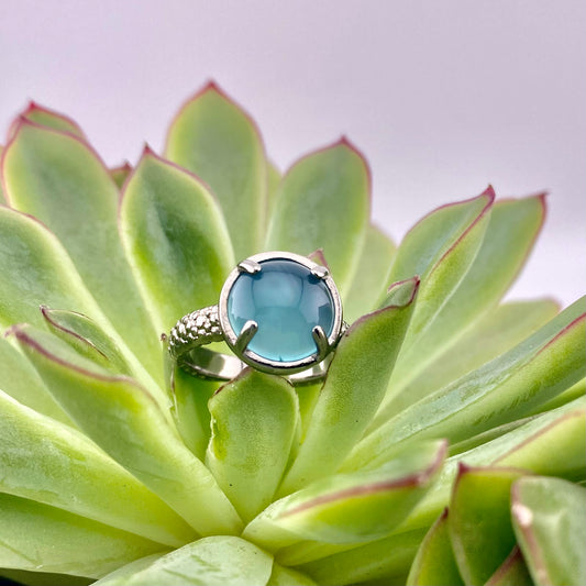 Sky Blue Agate Cabochon Ring