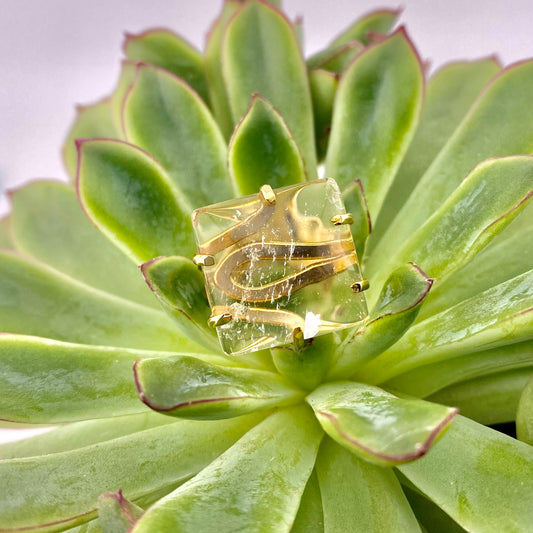 Clear Quartz Crystal Square Ring