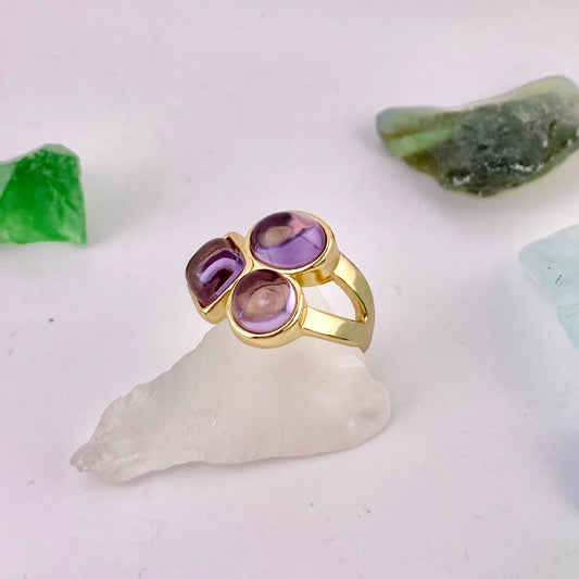 Amethyst Three Stones Ring