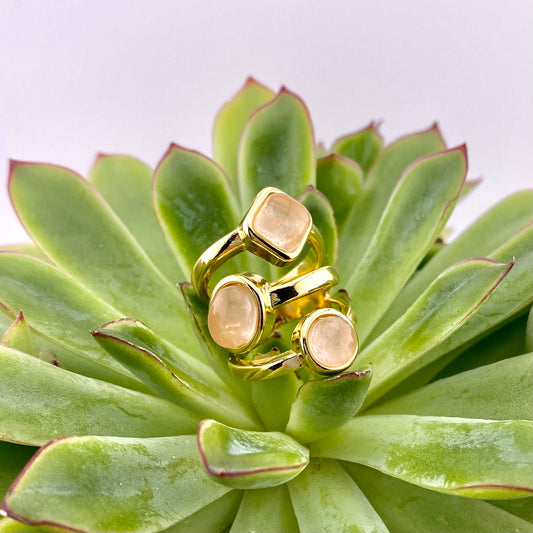 Rose Quartz 3 Stone Ring