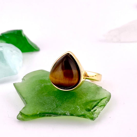 Tiger's Eye Teardrop Ring