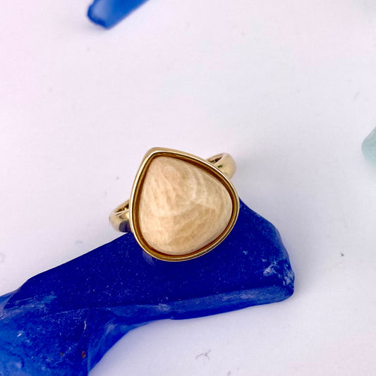 Beige Amazonite Teardrop Ring