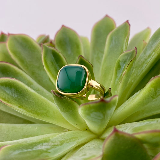 Green Agate Square Ring