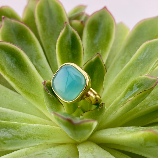 Sky Blue Agate Square Ring