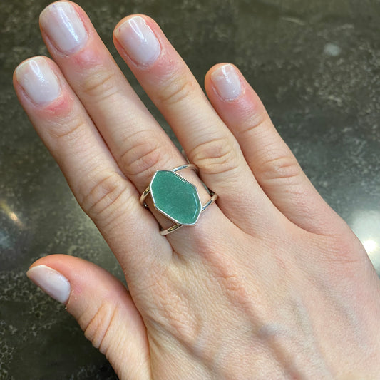 Green Quartz Geometric Ring