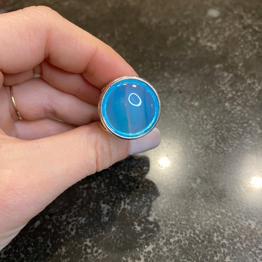 Sky Blue Agate Round Ring