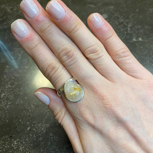 Rutilated Quartz Teardrop Ring