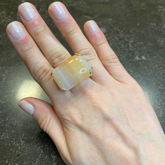 Natural Agate Cushion Ring