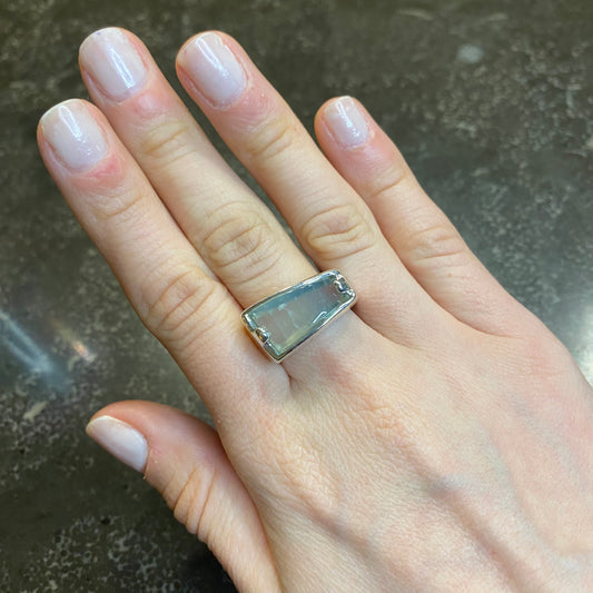 Trapezoid Blue Agate Silver Plated Ring