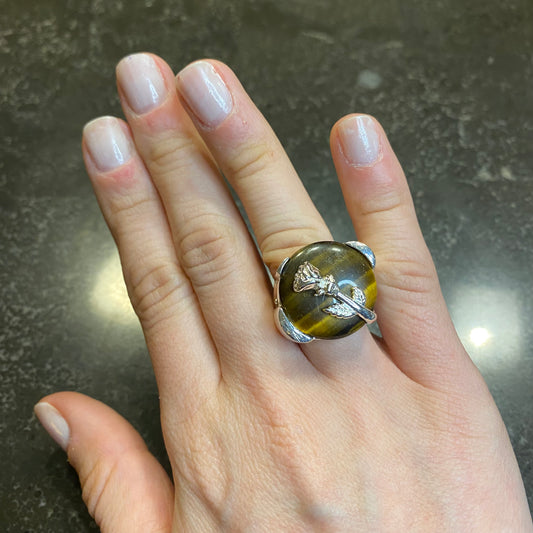 Flower Tiger's Eye Silver Plated Ring