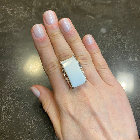 White Quartz Long Bridge Ring