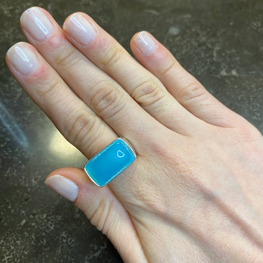 Rectangular Sky Blue Agate Ring