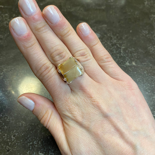 Duo Rectangle Natural Agate Ring