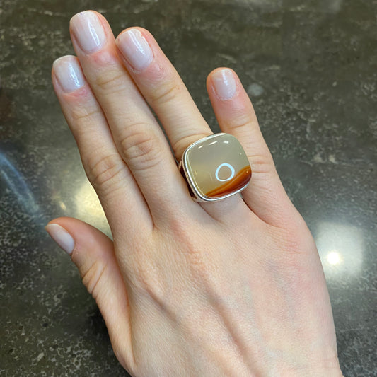 Natural Agata Bold Square Cushion Ring